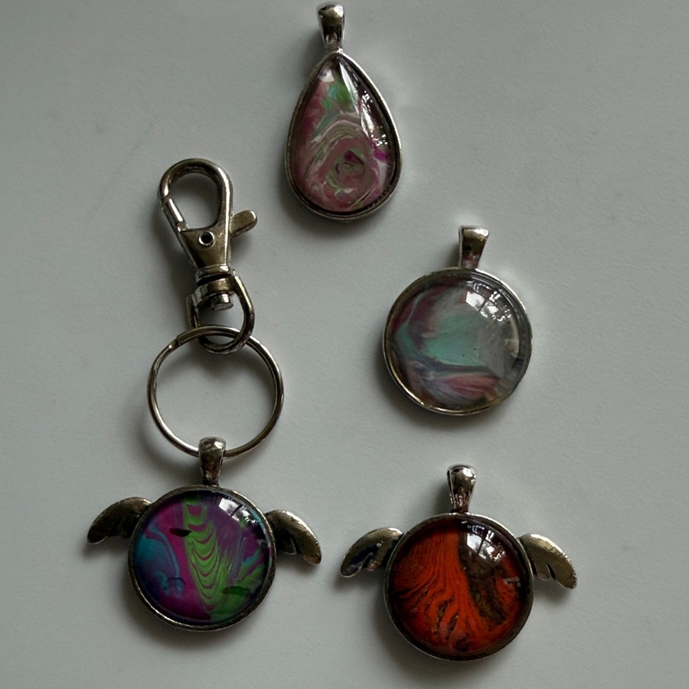 Colorful Abstract Pendant and Keychain Set